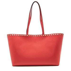 Valentino Small Rockstud Leather Tote Red Studded Spike